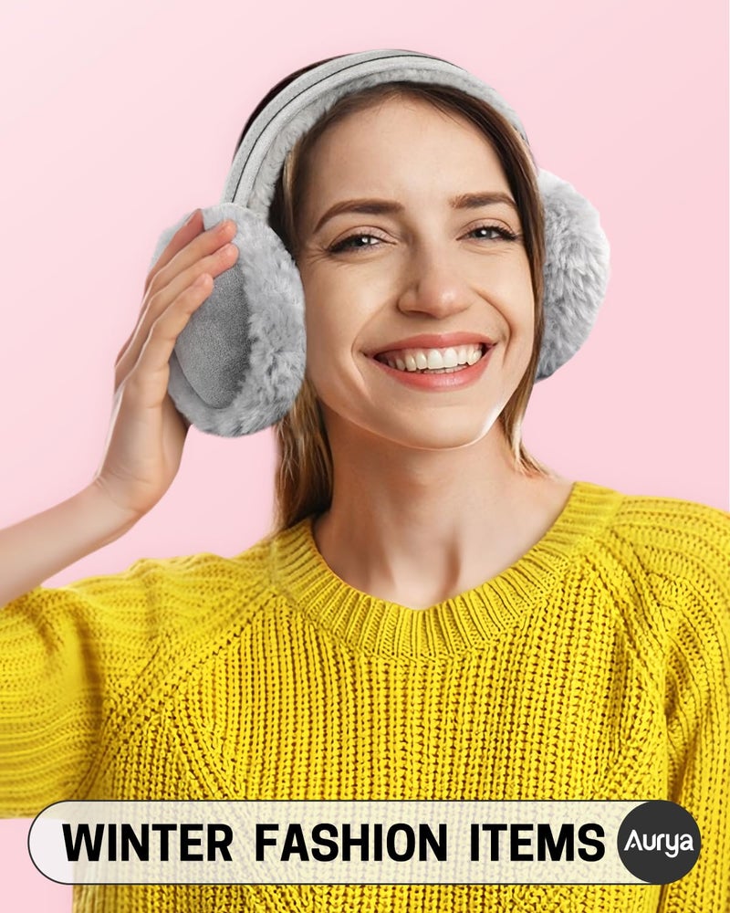 Aurya Ear Muffs - Classic Unisex Ear Warmer Winter Outdoor Earmuffs for Women (Standard, Gray) - Image 2